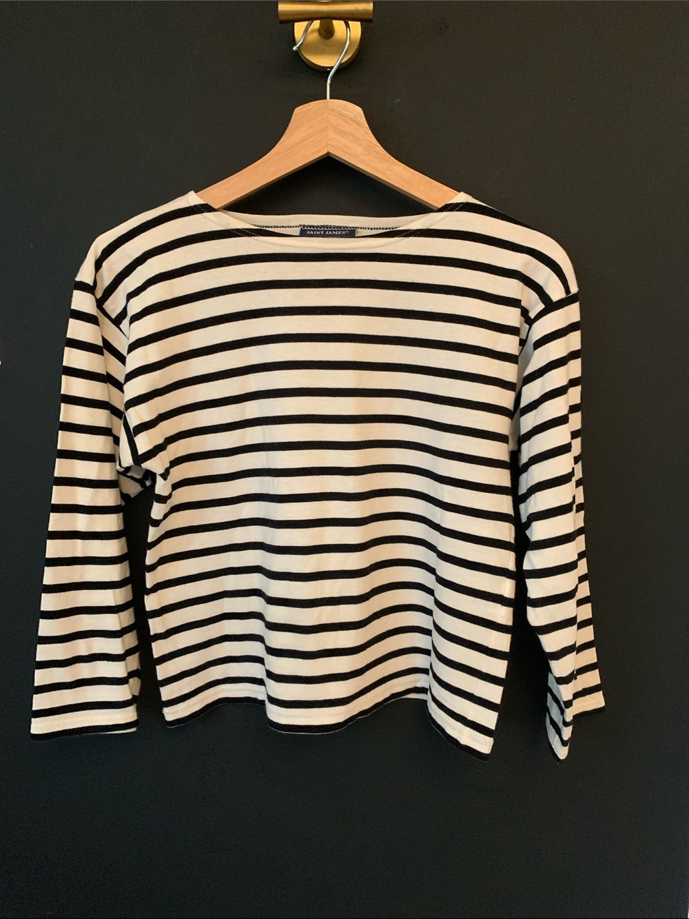 Saint James Navy and White Striped Boatneck Long Sleeve Tee